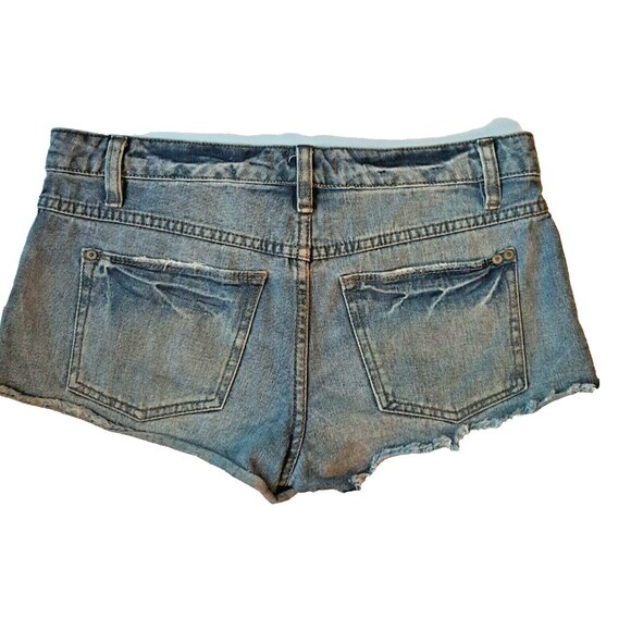 Free People raw hem very distressed faded cut out denim shorts 25 - Picture 3 of 8
